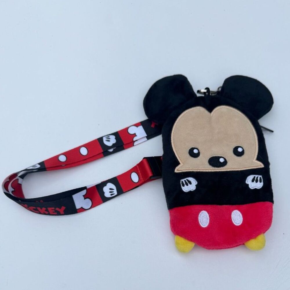 Disney Mickey Mouse Plush Lanyard ID Badge Holder Coin Purse Parks Ears Bag